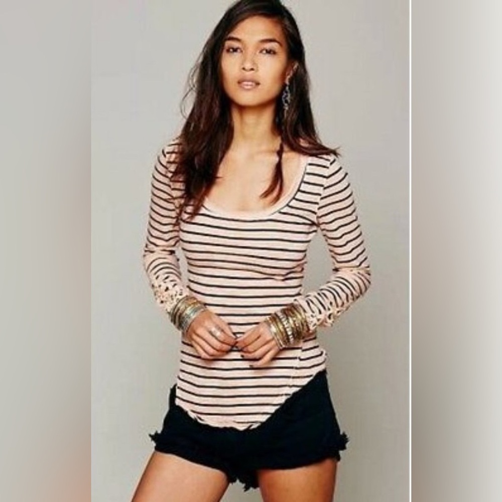 Free People Hard Candy Striped Henley, Sz M